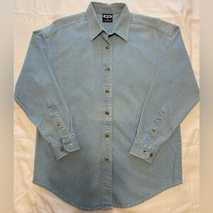 New ladies light blue denim long sleeve button up shirt size M